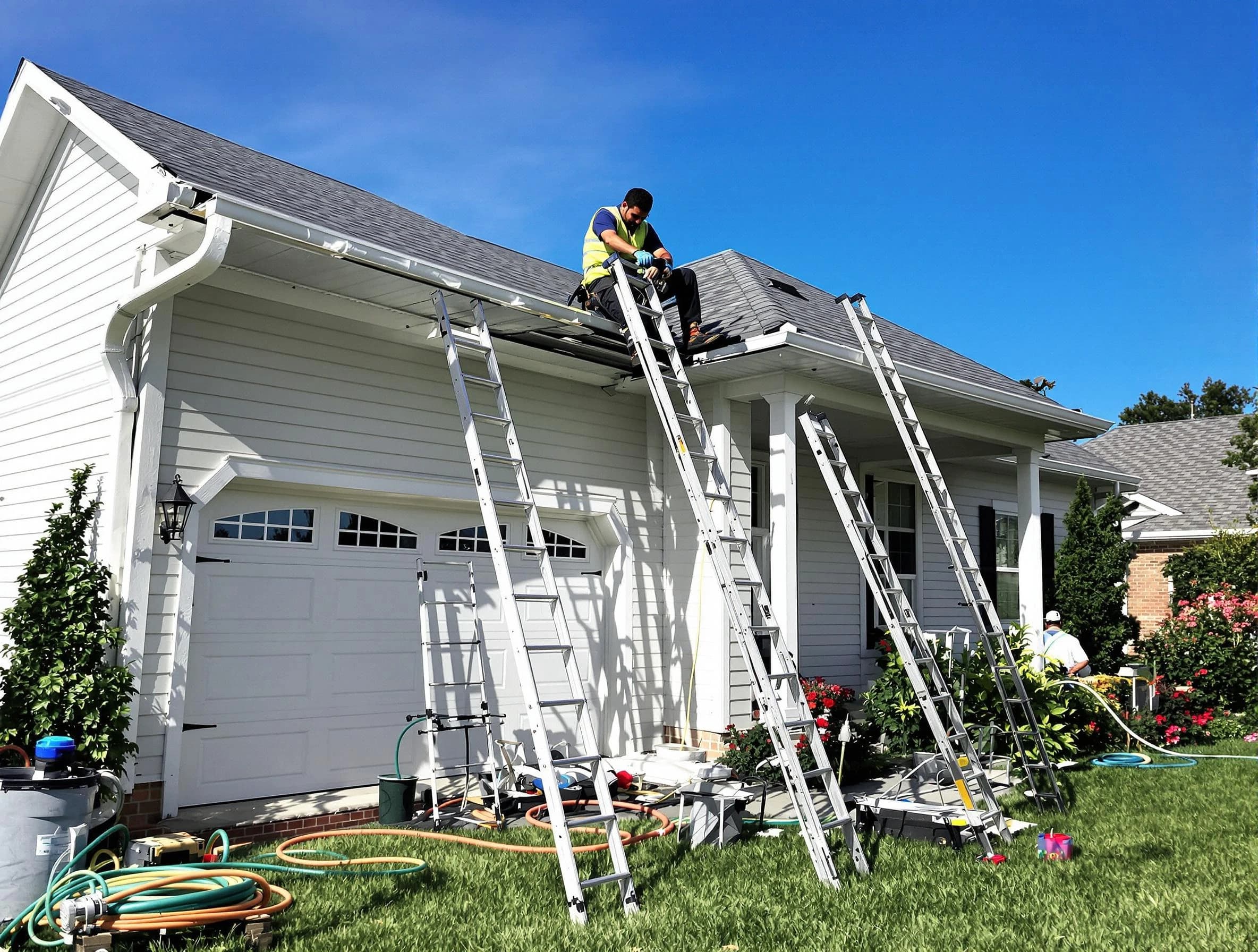 Removal of old gutters by North Olmsted Roofing Company to install new system in North Olmsted, OH