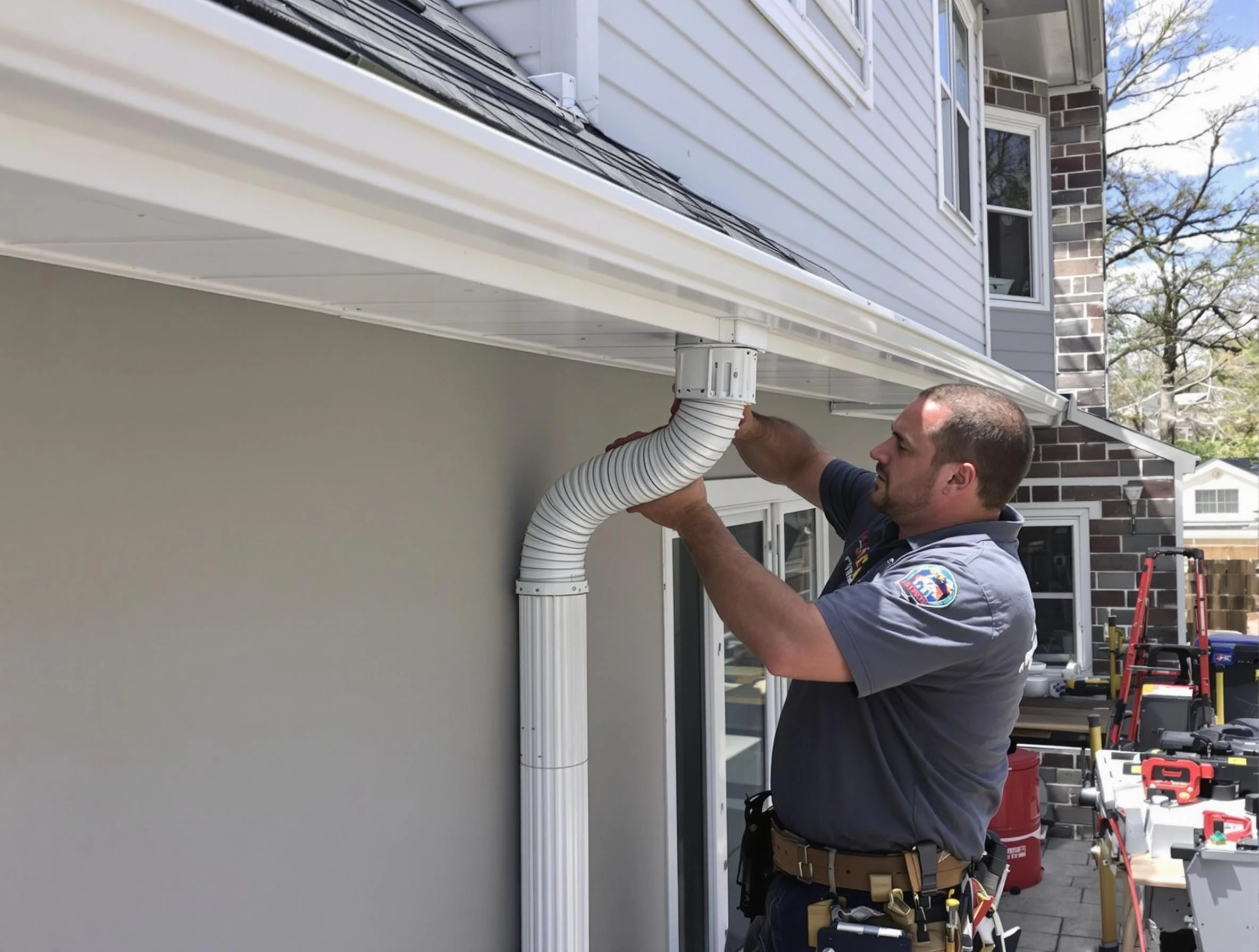 Downspouts installed by North Olmsted Roofing Company to guide water away in North Olmsted, OH